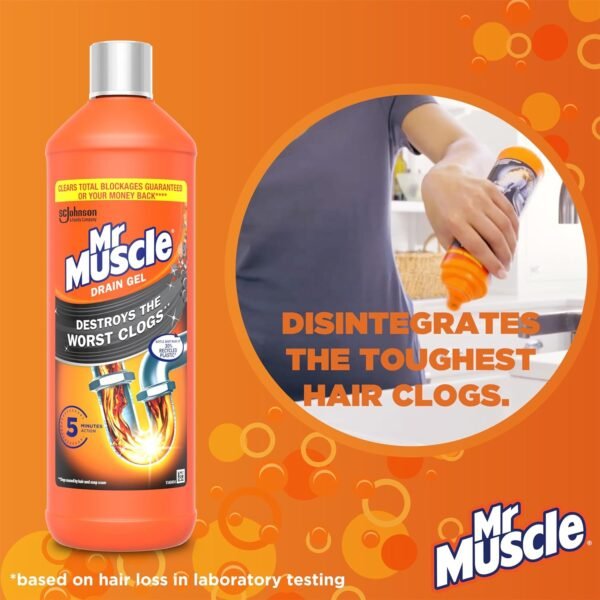 Mr Muscle Drain Unblocker, Sink & Drain Cleaner, Fast Acting Heavy Duty Drain Gel, Dissolves Clogs, Works 3x Better Than Bleach, Safe for All Pipes, Duo...