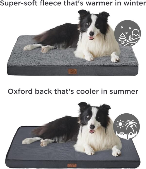 Bedsure Large Dog Bed Washable - Orthopedic Dog Bed and Mattress Mat for Dog Crate with Removable Plush Sherpa Cover, Gifts for Dog, Grey, 91x69x7.6cm